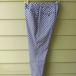 Zac & Rachel Women's Navy Blue & White Print Spring Summer Casual Pants SZ 12